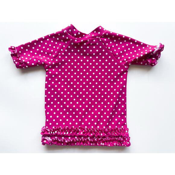 Toddler Girl's Ruffle Butts Pink Polka Dot Short Sleeve Swim Rash Guard Size 2T - Picture 3 of 3